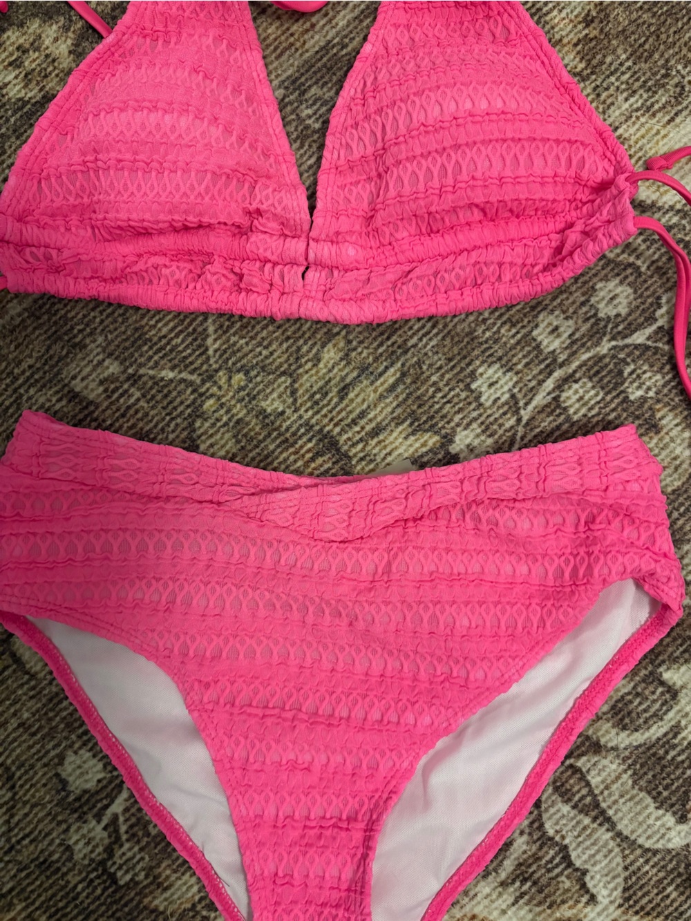 SHEIN Hot Pink Textured Triangle Bikini Set - Picture 2 of 2